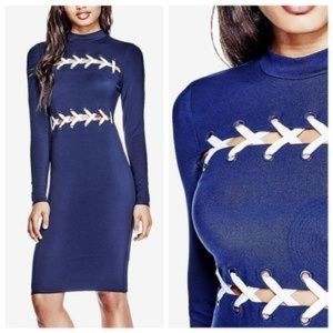 Guess Navy and White Long Sleeve dress
